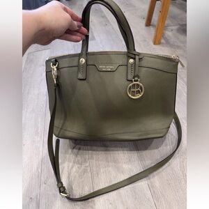 Henri Bendel Olive green Saffiano leather shoulder /crossbody tote bag